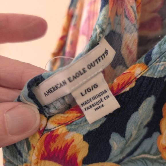 American Eagle Braided Floral Mini Dress Swing Pockets Size Large - Picture 7 of 9